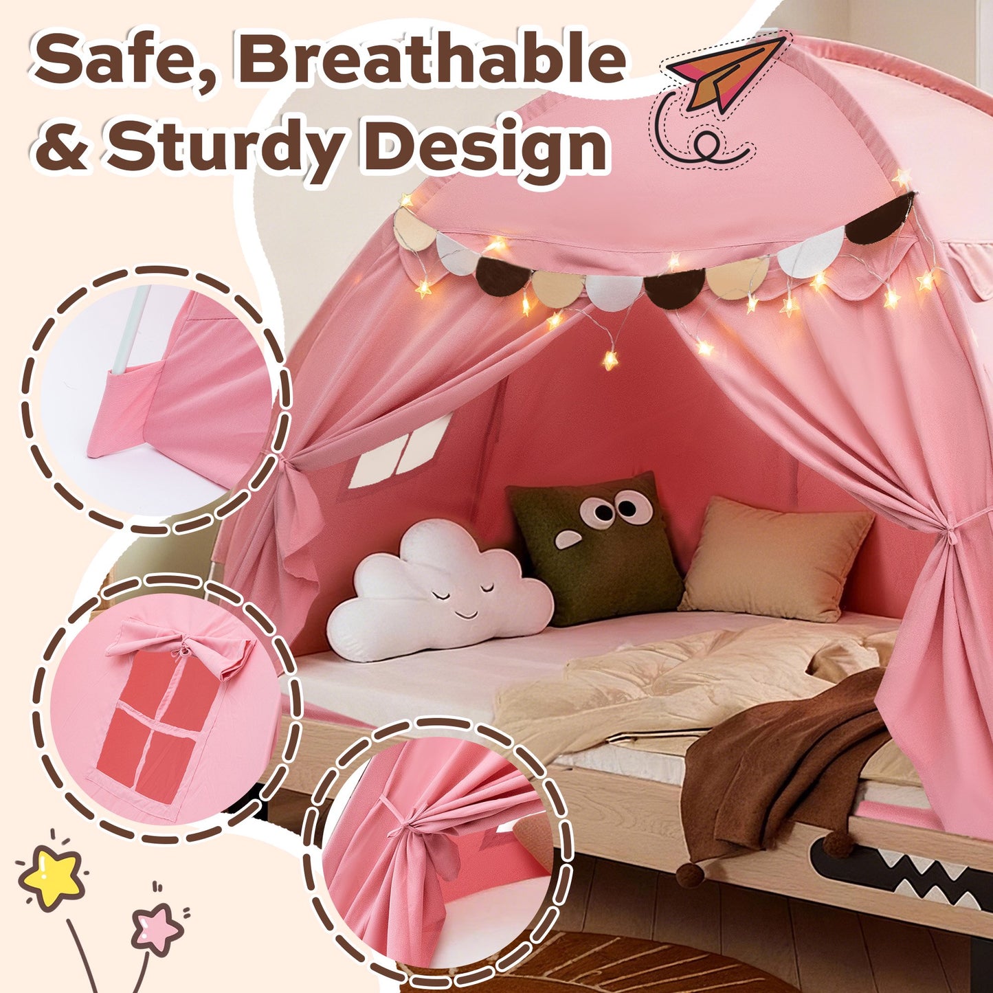 Large Kids Play Tent with Flags & Star Lights,PK
