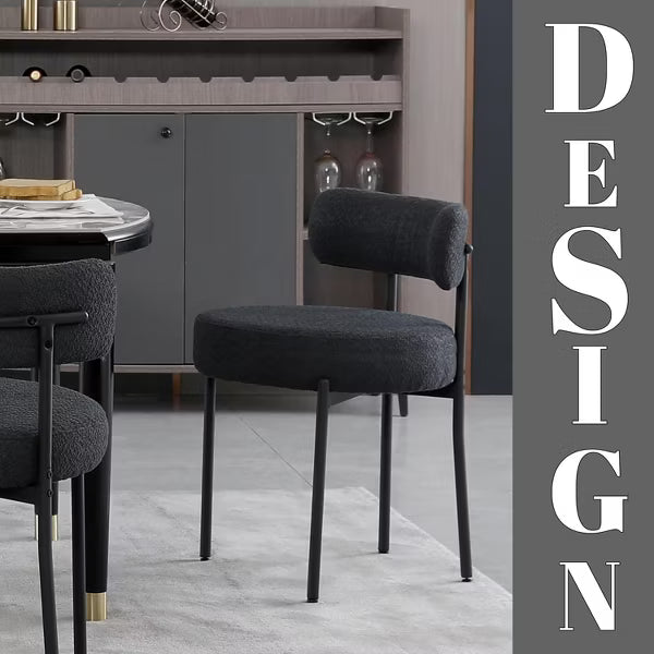 DYHOME Boucle Dining Chairs Set of 2, Mid Century Modern Kitchen Chairs with Curved Backrest and Metal Legs