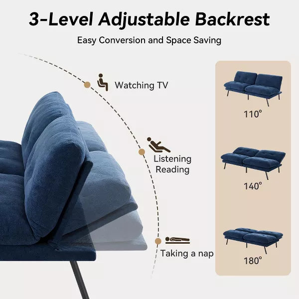 Vipbear 71" Convertible Futon Sofa Bed, Futon Couch with Adjustable Backrest, Folding Small Recliner Sleeper Sofa Bed for Living Room