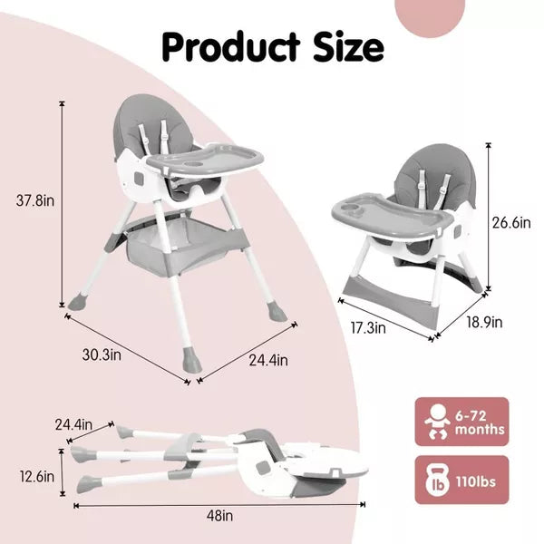 Napei 6- in -1 Baby High Chair with 5 -Point Safety Harness