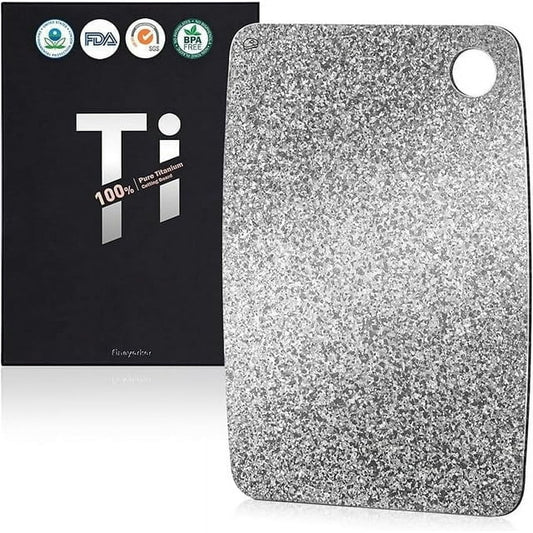 100% Pure Titanium Cutting Board – EPA-Certified Cutting Board, Double-Sided Pure Titanium Cutting Board for Kitchen and Outdoor Cooking (12"x8")