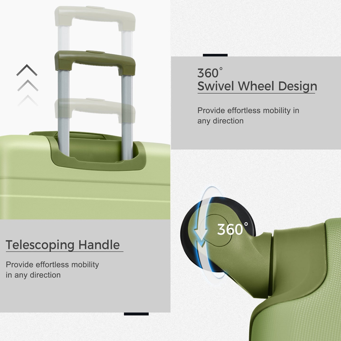 EUROCO 3 Piece Luggage Sets,Expandable ABS Suitcase Sets with TSA Lock and 4 Spinner Wheels,Hardshell Lightweight Luggage Set,Light Green