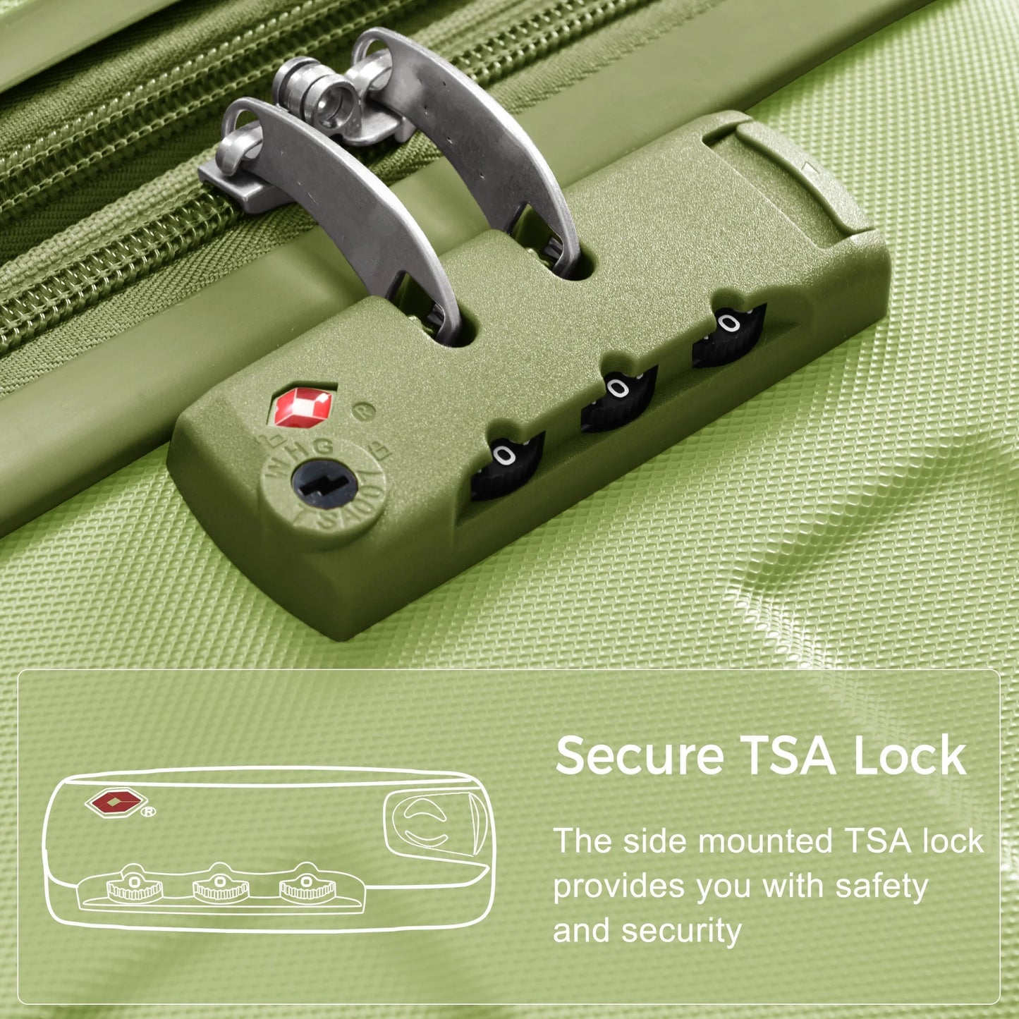 EUROCO 3 Piece Luggage Sets,Expandable ABS Suitcase Sets with TSA Lock and 4 Spinner Wheels,Hardshell Lightweight Luggage Set,Light Green