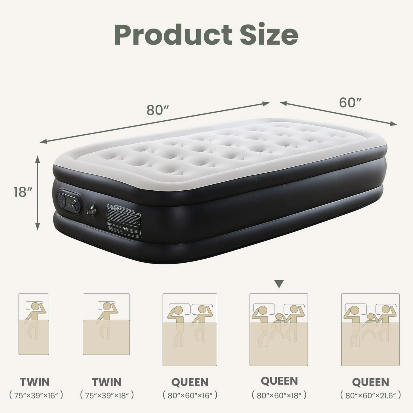 ZUNMOS Queen Air Mattress, 18" H Portable Low Noise Colchone Inflable with Built in Pump, Maximum Weight Capacity 660 LBS Air Bed for Camping, Indoor and Family