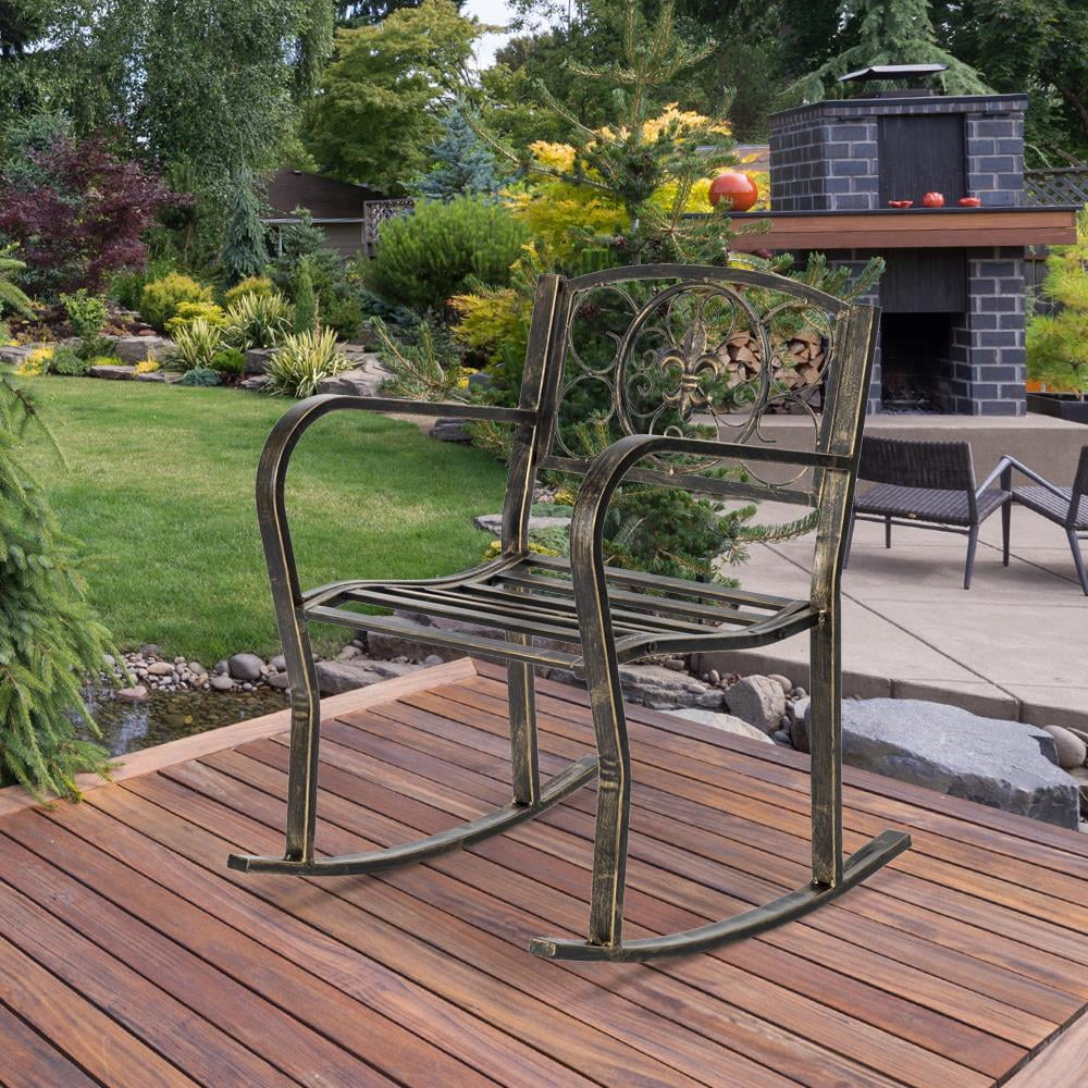 Zimtown Metal Rocking Chair for Garden Patio Yard Black, Wrought Iron Rocker for Outdoor, Patio, Garden, Porch, Black