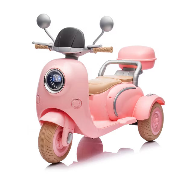 12V 2 Motors Kids Ride On Motorcycle, 2 Seater Electric Scooter Toy w/Music, Bluetooth, USB, Flip Seat, Storage Hooks & Oversized Trunk (Ages 3-6)