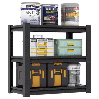 Yukimo 31.5"H 3-Tier Heavy Duty Metal Storage Shelves - 1200LBS Capacity, Adjustable Utility Rack for Garage, Kitchen, Bedroom, Powder Coated Black