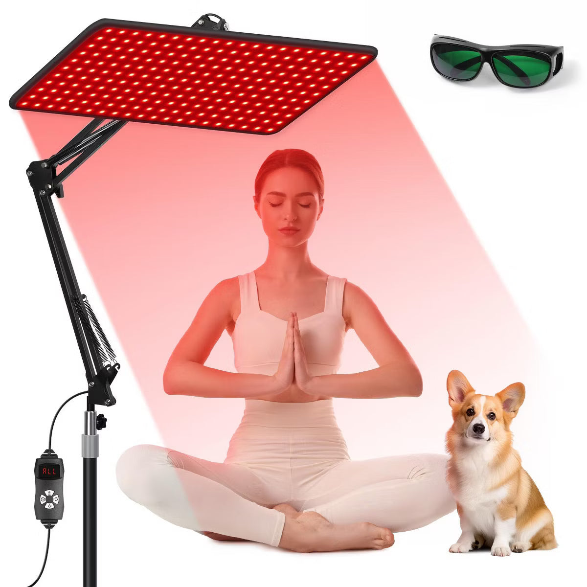Morfone 200 Three Wavelength(660nm, 850nm, 940nm) Red Light Therapy Lamp with Large Panel and Adjustable Stand Includes Safety Goggles