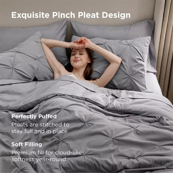 Bedsure Comforter Set – Solid Diamond Pintuck Design Bedding, GentleSoft™ Pintuck Bed Set Gift for Family, Pinch Pleat All Season Comforter with Sheet