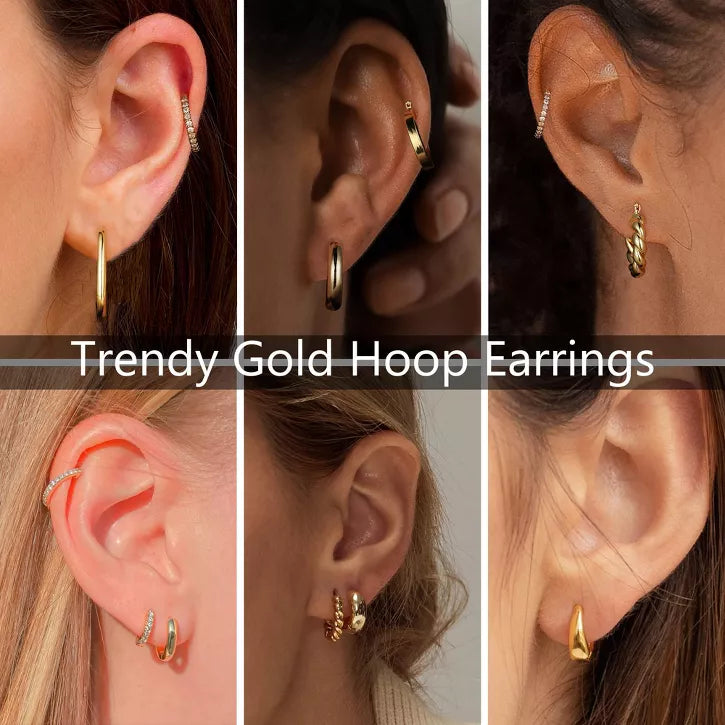 Turandoss 9Pairs 14k Gold Silver Hoop Earrings for Women Girls - Small Hypoallergenic Earrings Set, Gold Jewelry for Women Trendy, Teen Girl Gifts